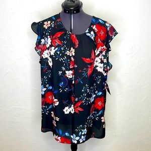 Liz Claiborne Floral Pleated Front Ruffle Blouse